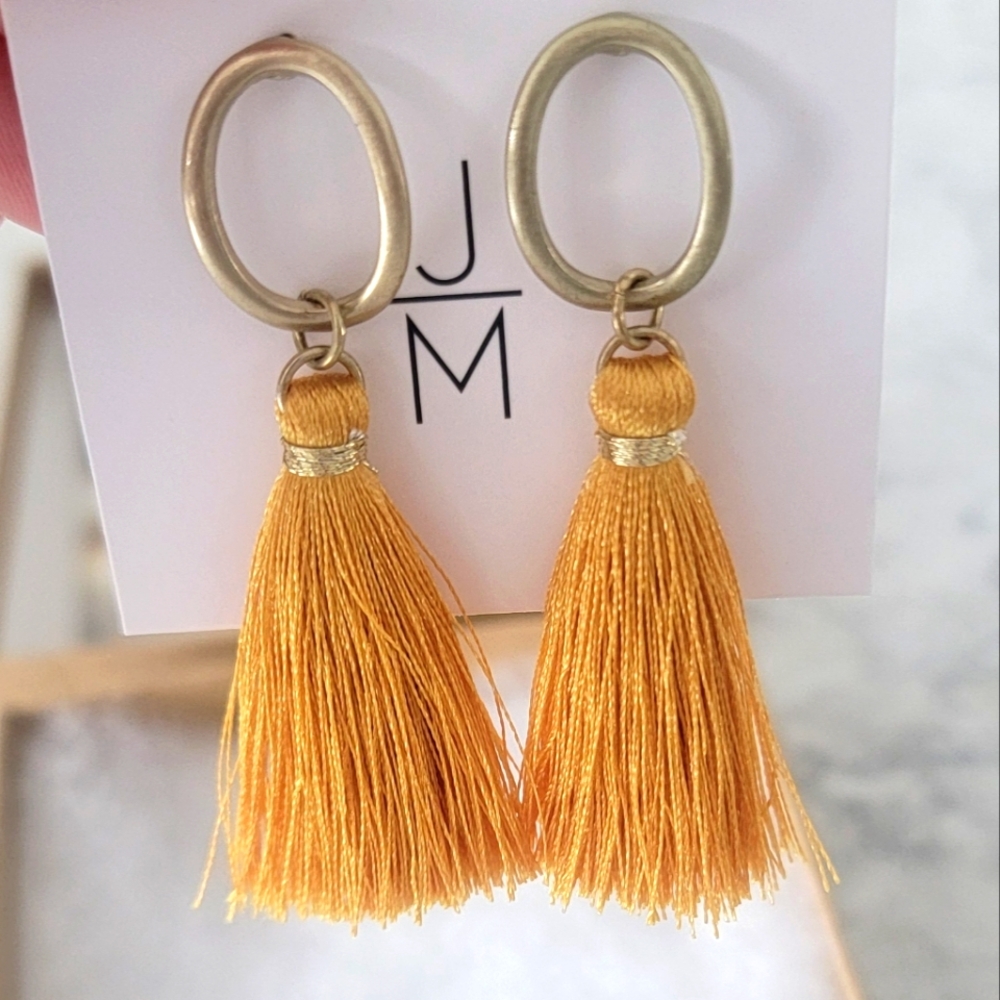 Jill Michael x Stich Fix Yellow "James" Tassel Drop Earrings, NWT in Box